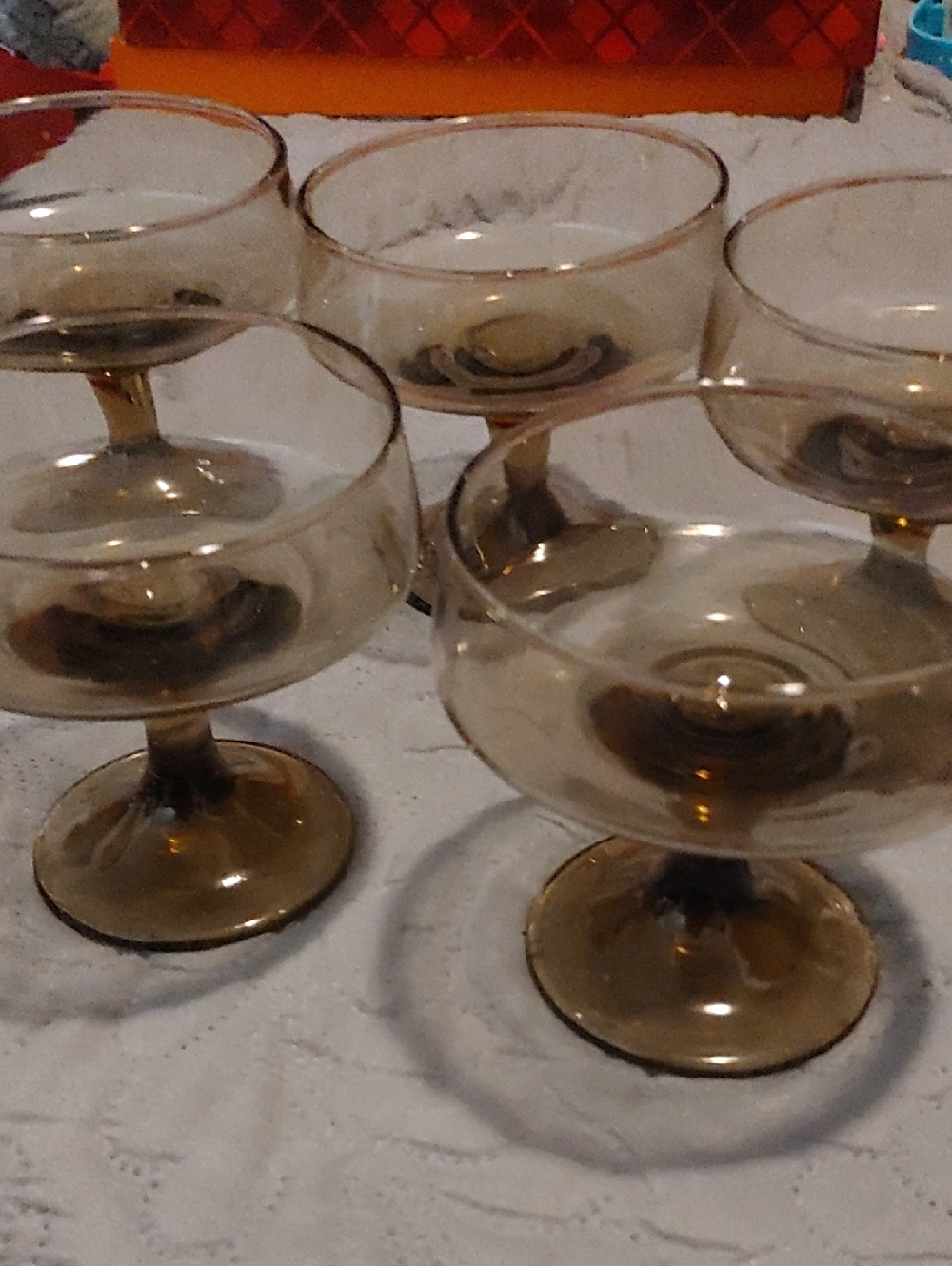 Vintage 5 Tawny Champagne Sherbet Glasses -Brown